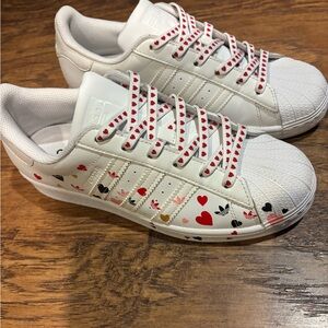 Adidas White Sneakers with Heart and Trefoil Pattern